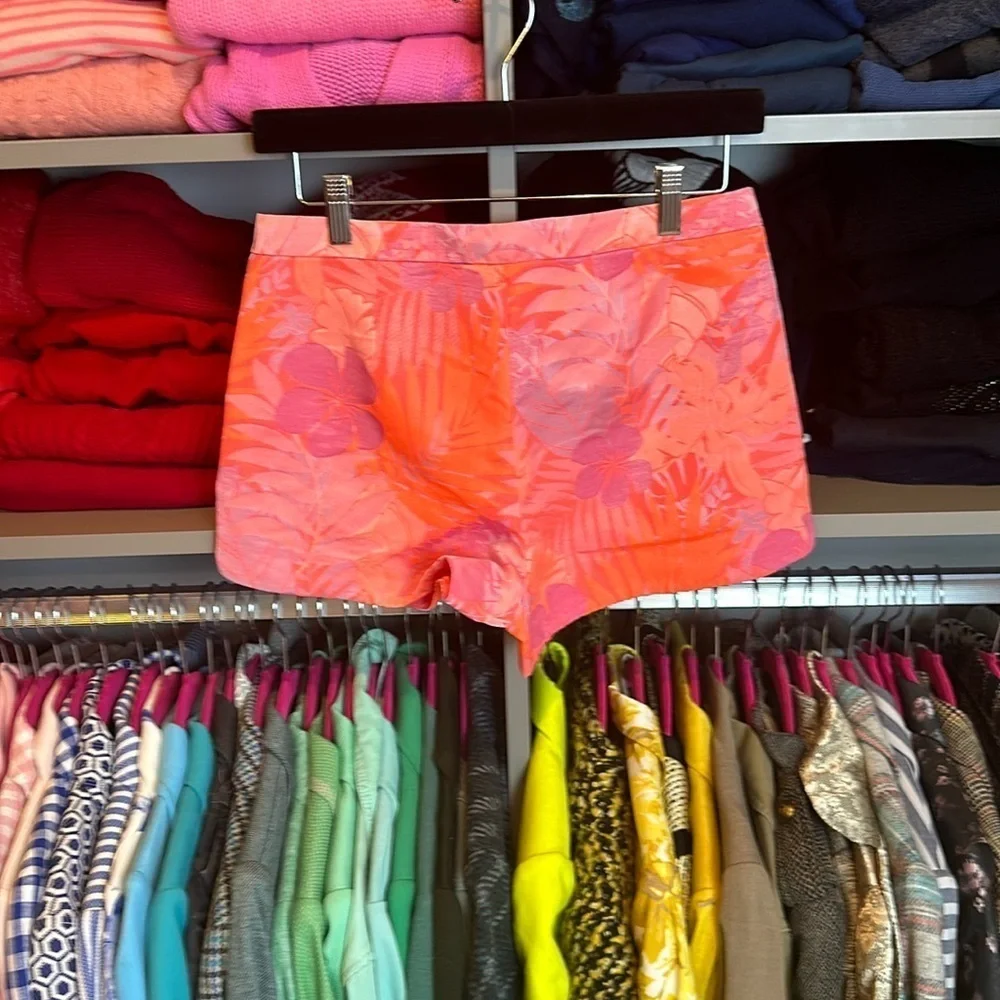 J Crew fluorescent orange and purple flowers 2 1/2” shorts size 0